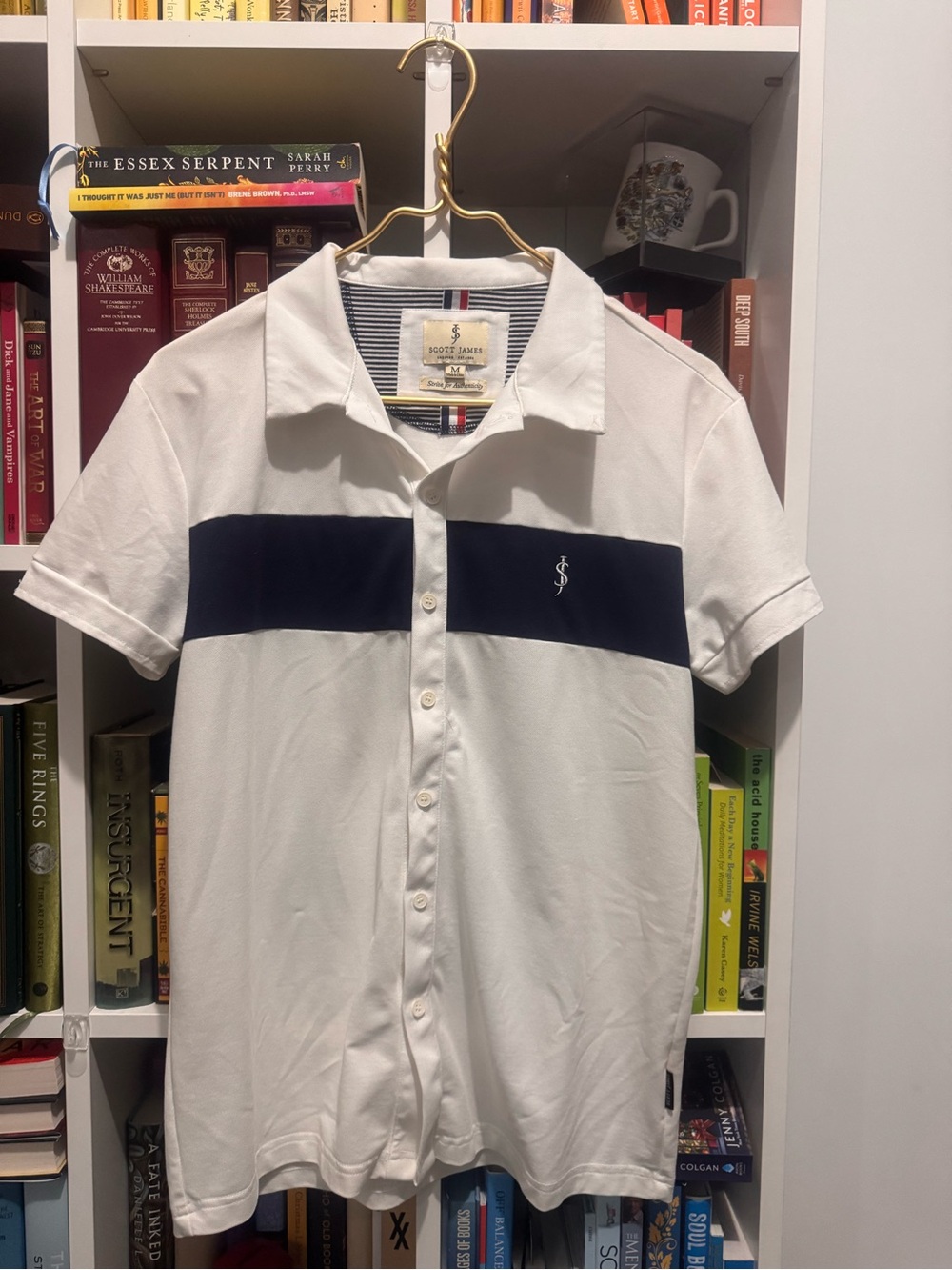 White Polo Shirt with Navy Chest Band by Scotch & Soda